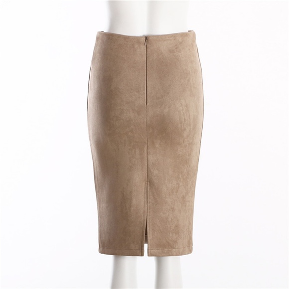 Womens Suede Pencil Midi Skirt in Beige - Picture 6 of 8